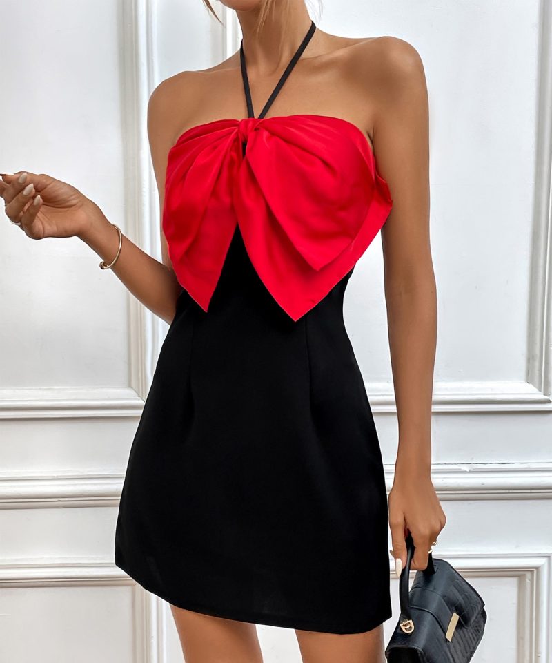 Summer Halter Spaghetti Straps Bow Cocktail Evening Dress - Image 2
