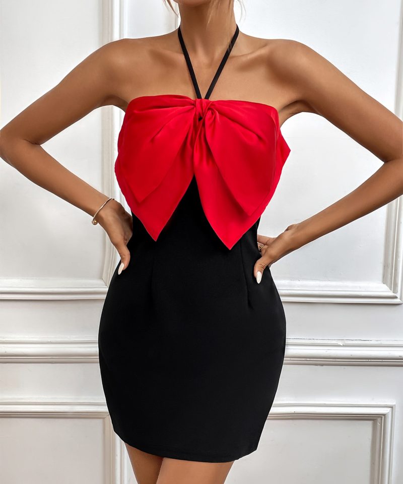 Summer Halter Spaghetti Straps Bow Cocktail Evening Dress - Image 3