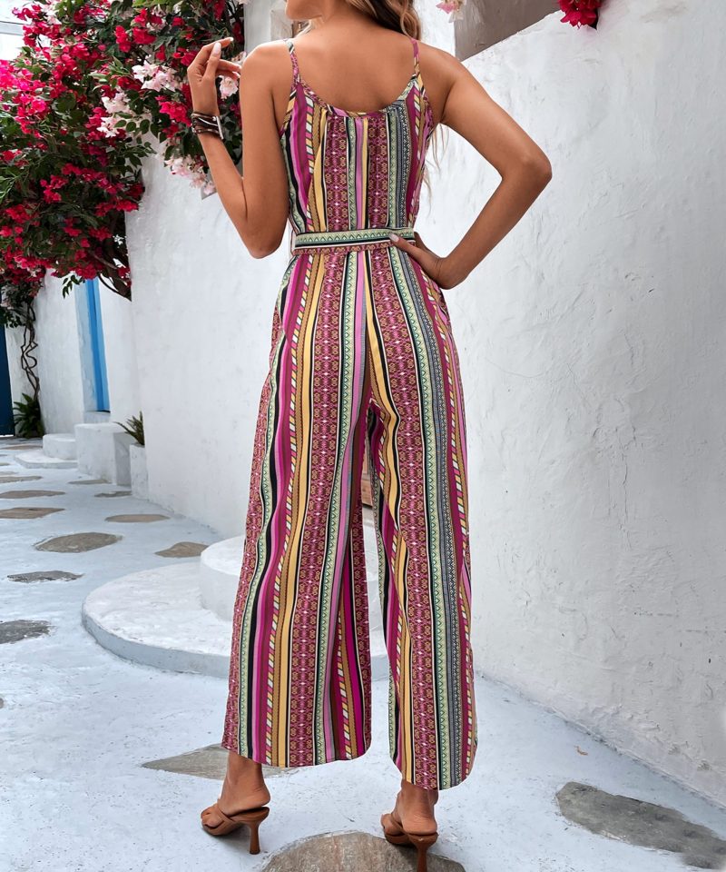 Sexy Loose Striped Spaghetti Strap Cropped Jumpsuit - Image 6