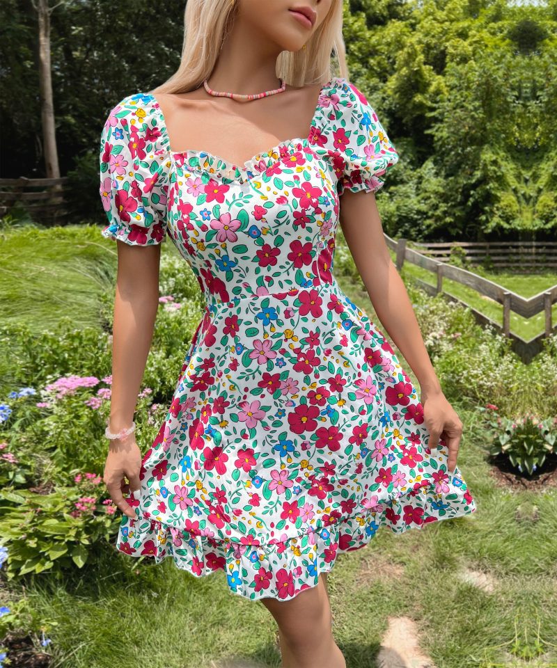 Summer Lace-Up Waist Trimming Backless Dress with Original Printing Design - Image 6