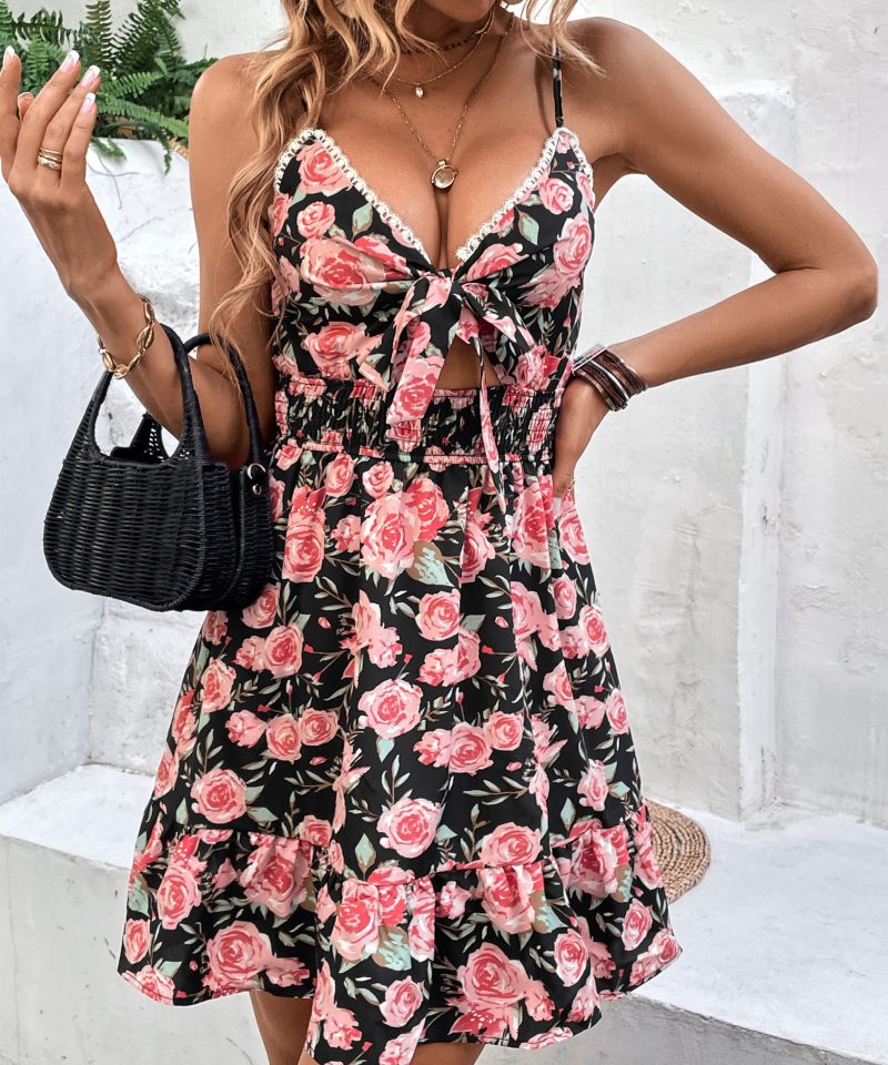 Sexy Deep V-Plunge Neck Printed Suspender Dress - Image 5