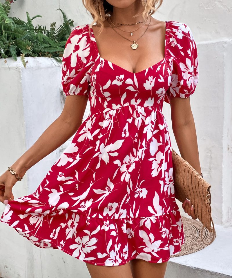 Summer Sexy Square Collar Printed Dress for Women - Image 2