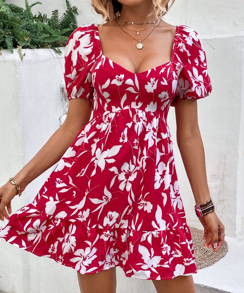 Summer Sexy Square Collar Printed Dress for Women - Image 3