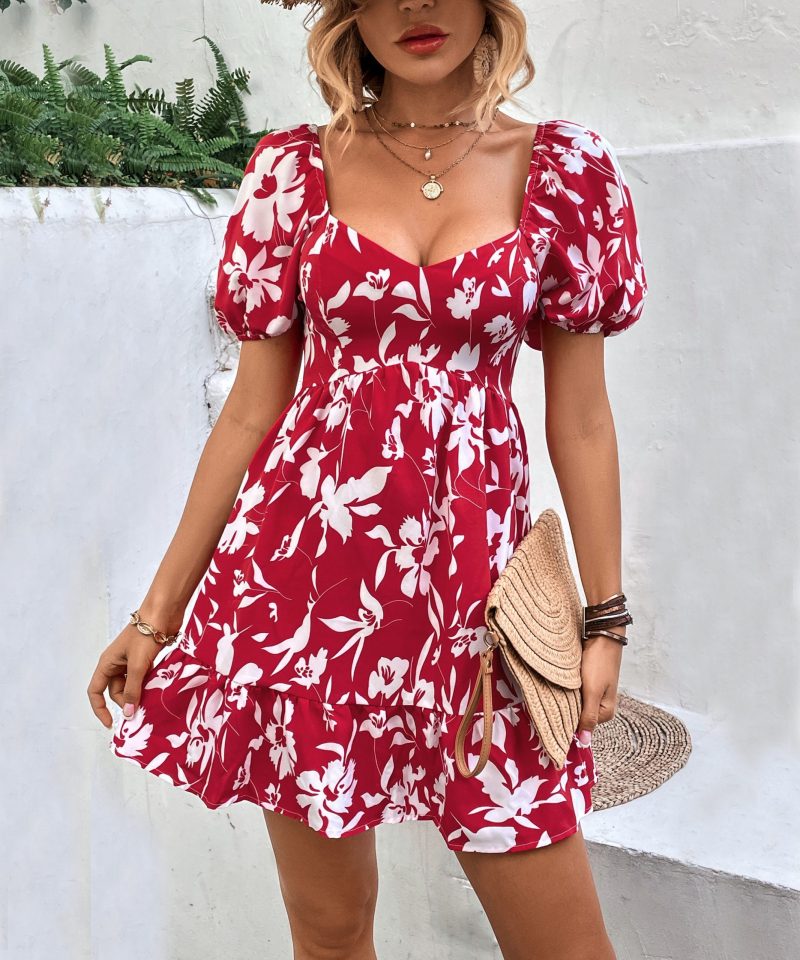 Summer Sexy Square Collar Printed Dress for Women - Image 5