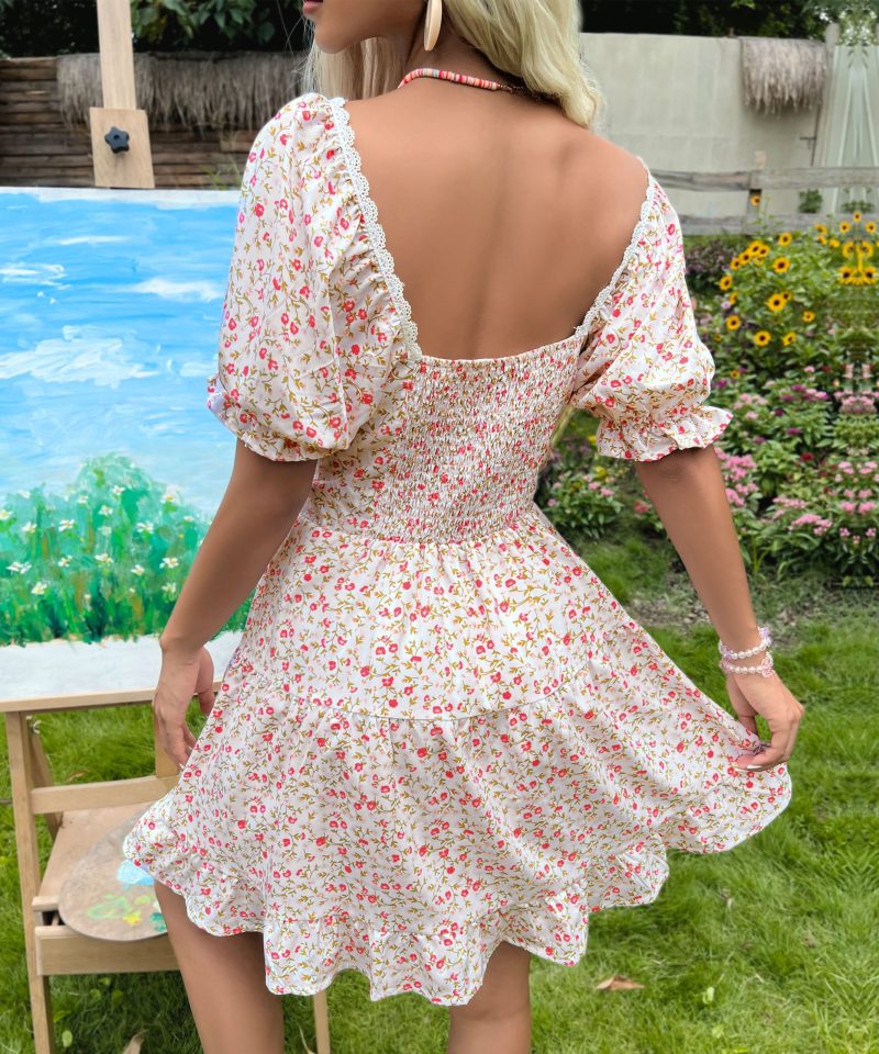 Summer Original Design Hollow Out Flounce Trim Lace-Up Dress for Women - Image 4