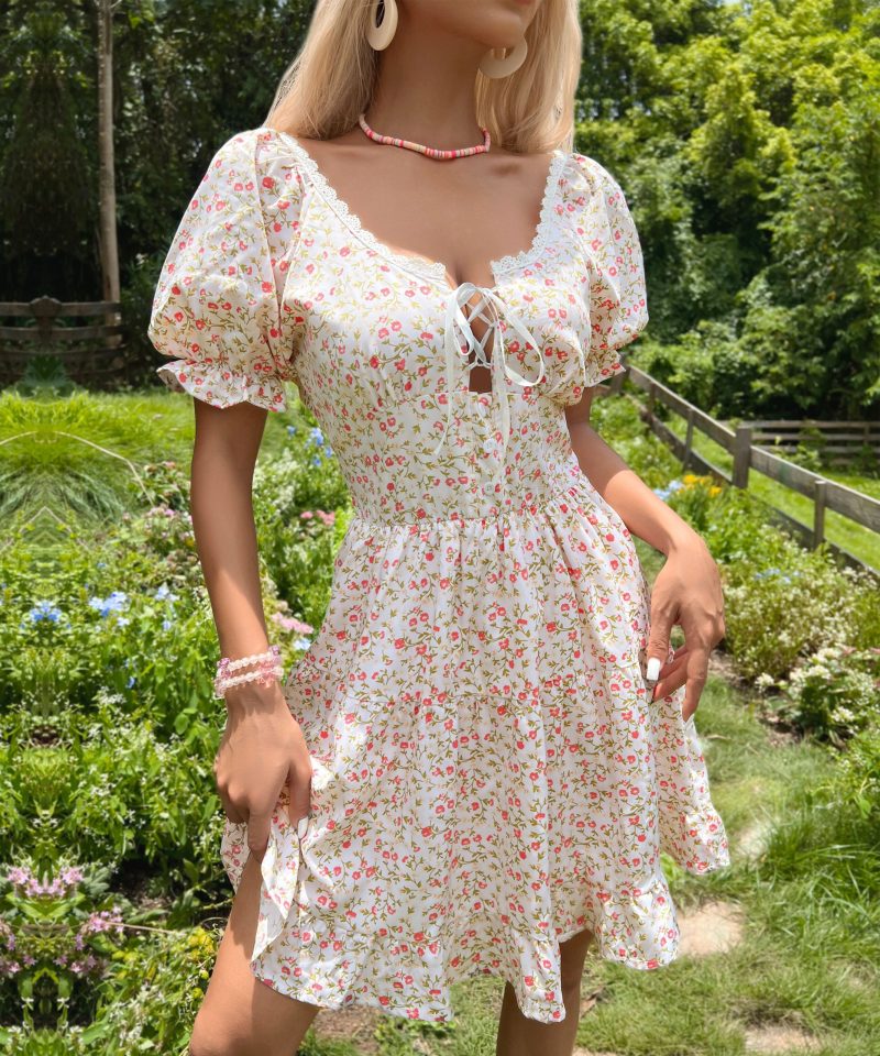Summer Original Design Hollow Out Flounce Trim Lace-Up Dress for Women - Image 5