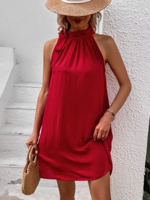 Sleeveless Lace-Up Red Doll Dress with Loose Fitting Gown for Women