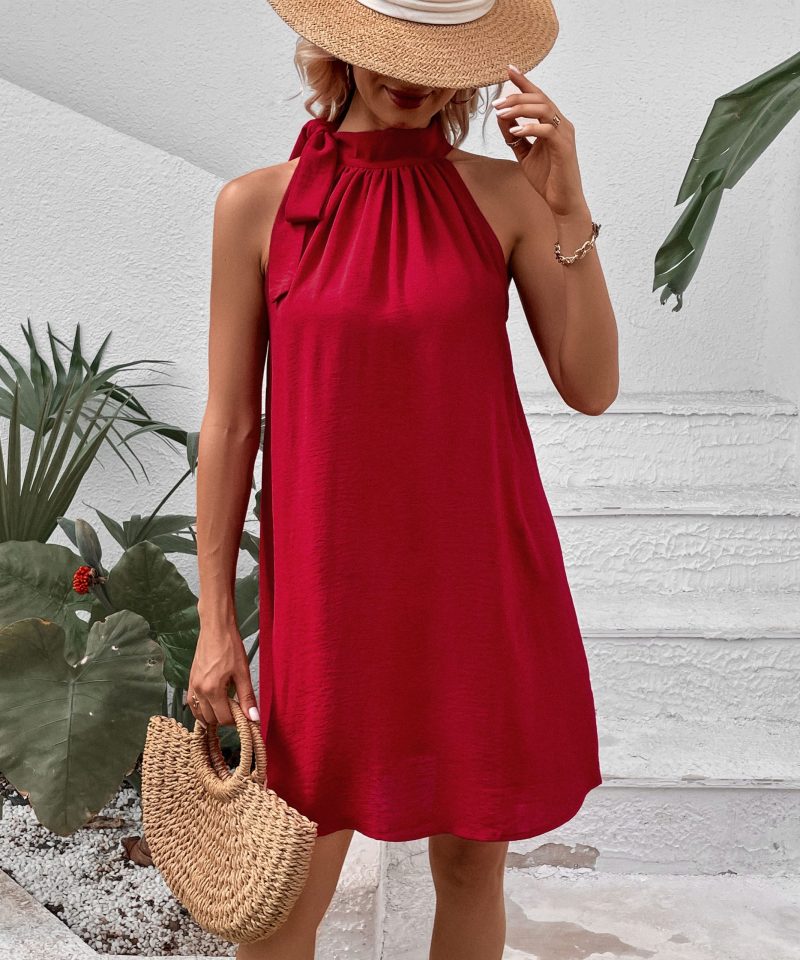Sleeveless Lace-Up Red Doll Dress with Loose Fitting Gown for Women - Image 2