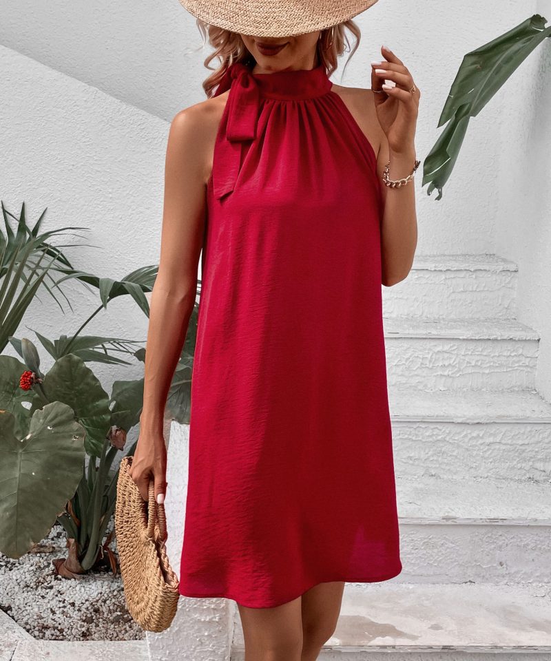 Sleeveless Lace-Up Red Doll Dress with Loose Fitting Gown for Women - Image 3