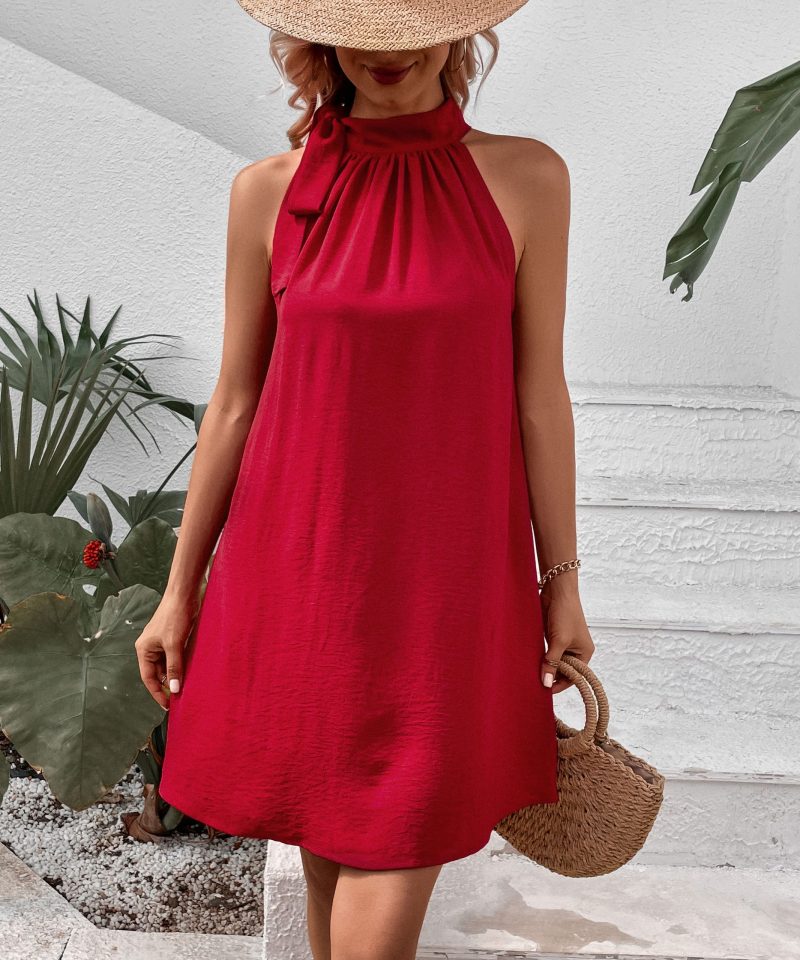 Sleeveless Lace-Up Red Doll Dress with Loose Fitting Gown for Women - Image 4