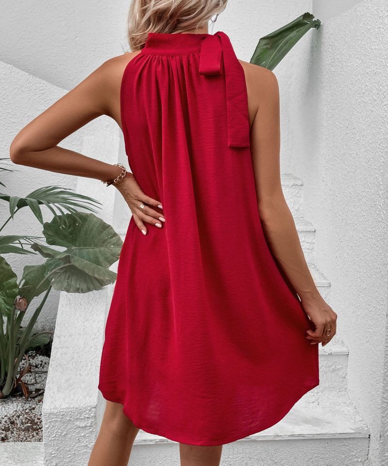 Sleeveless Lace-Up Red Doll Dress with Loose Fitting Gown for Women - Image 5