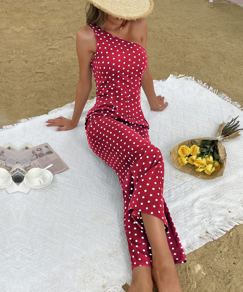 Summer Polka Dot Wide-Leg Jumpsuit with One Shoulder for Women - Image 5