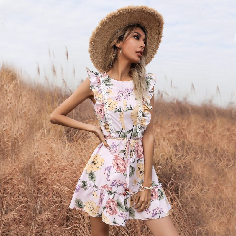 Summer Printed Patchwork Ruffled Design Waist-Control Dress for Women - Image 6