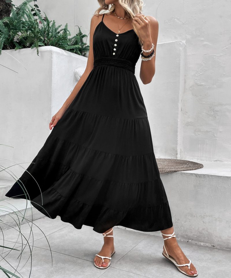 Summer Black Camisole Mid-Length Maxi Dress for Women - Image 2