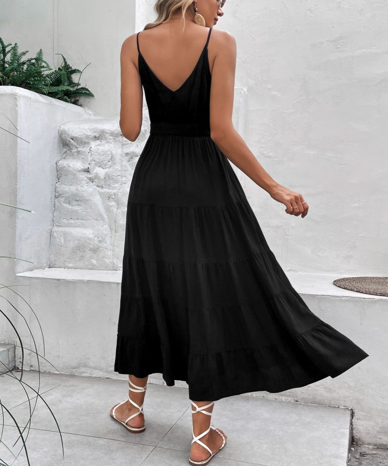 Summer Black Camisole Mid-Length Maxi Dress for Women - Image 3