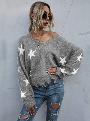 V-Neck Tassel Knitted Sweater for Autumn/Winter