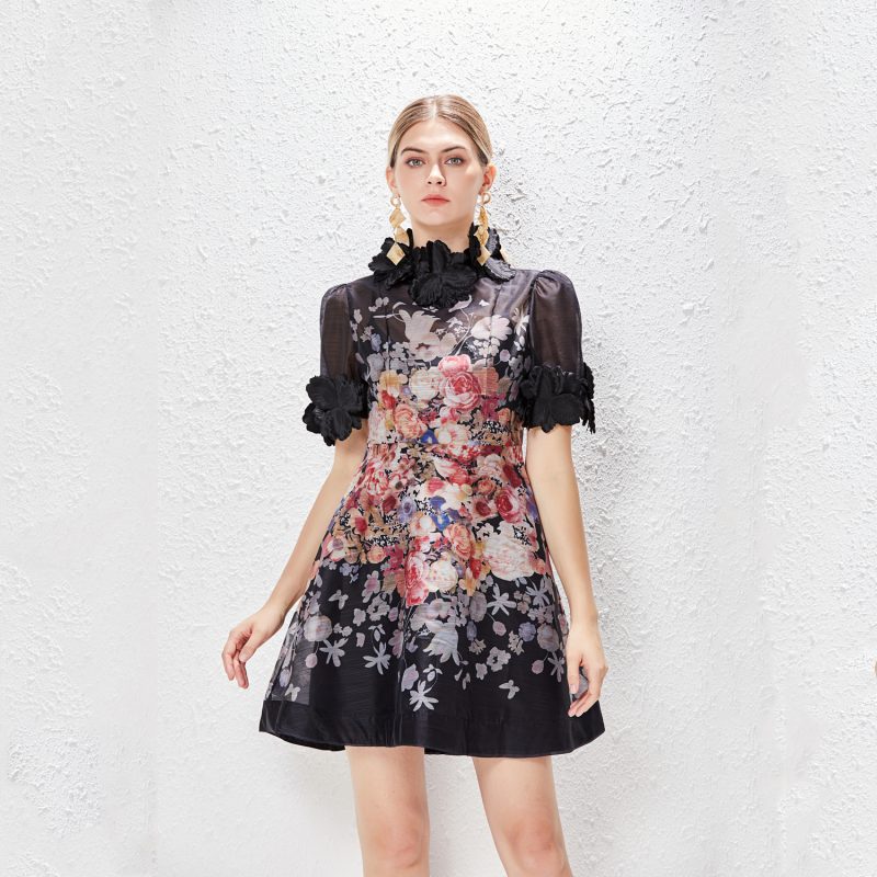 Vacation-Ready 3D Flower Lace-Up Short Dress - Image 2