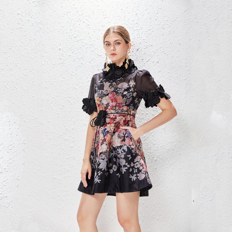 Vacation-Ready 3D Flower Lace-Up Short Dress - Image 6