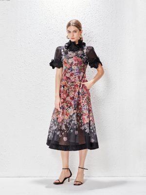 High-End Holiday A-Line Dress with 3D Flowers