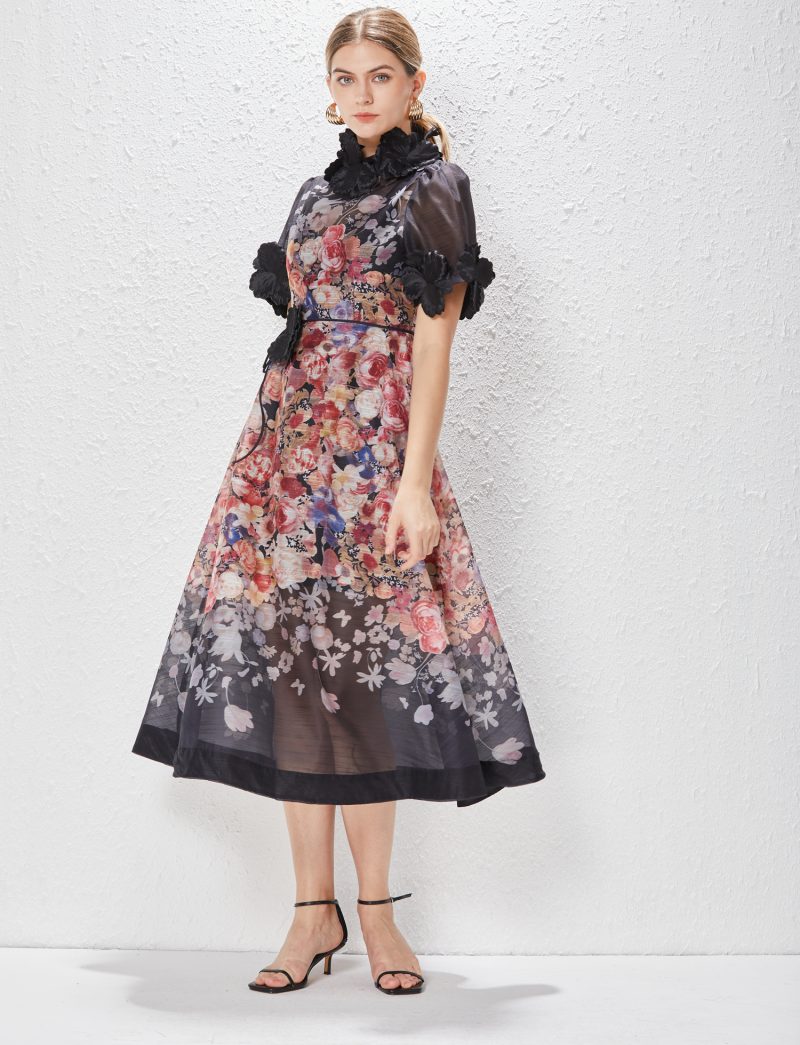High-End Holiday A-Line Dress with 3D Flowers - Image 2