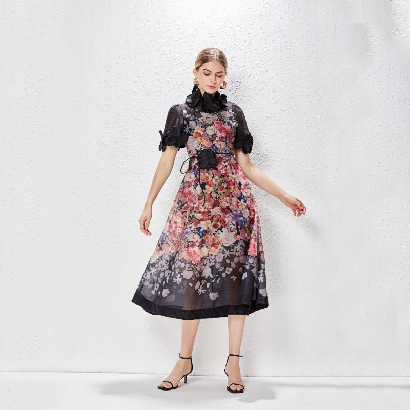 High-End Holiday A-Line Dress with 3D Flowers - Image 3