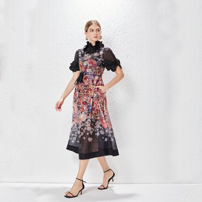 High-End Holiday A-Line Dress with 3D Flowers - Image 4