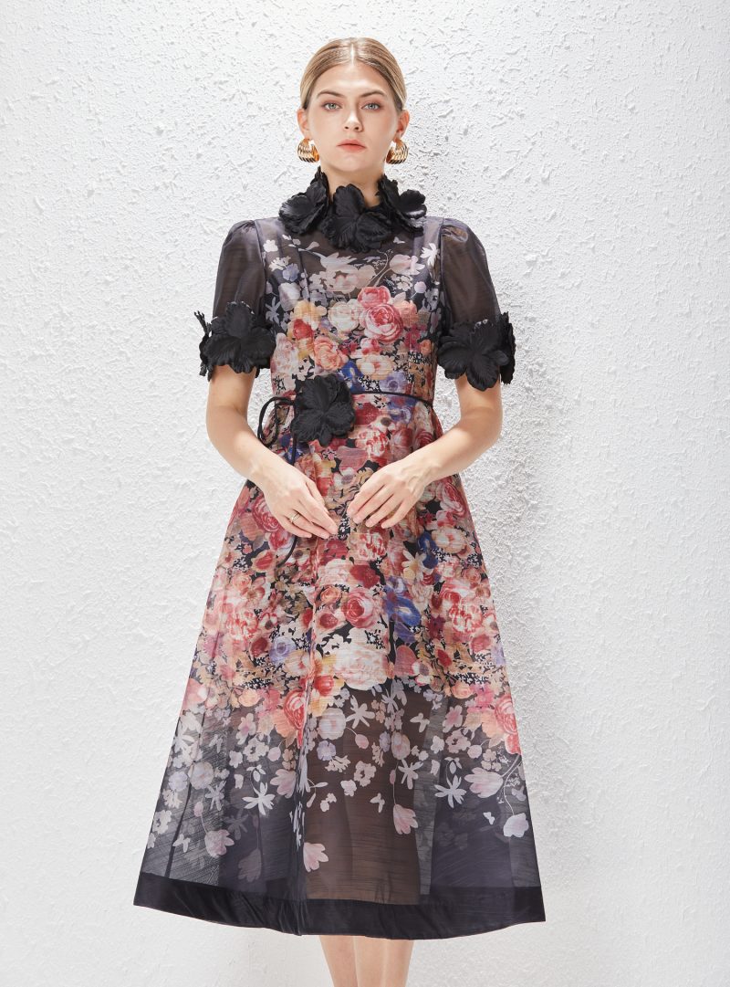 High-End Holiday A-Line Dress with 3D Flowers - Image 5