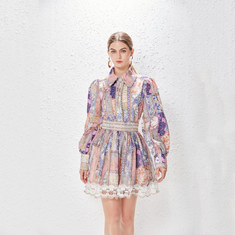 Lace Lapel Single-Breasted Suit with Bubble Sleeves - Image 3