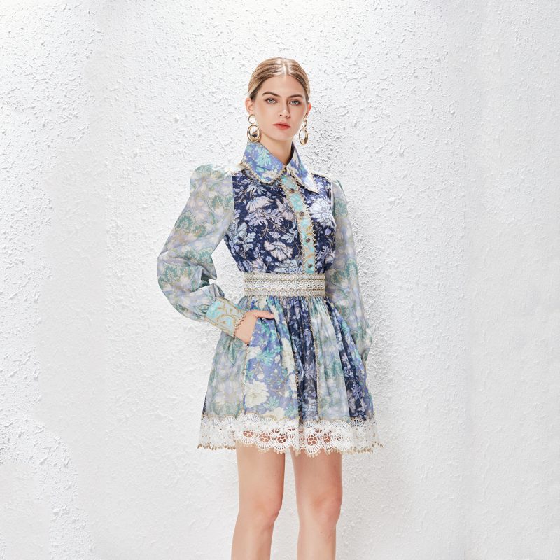 Lace Lapel Single-Breasted Suit with Bubble Sleeves - Image 7