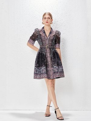 Exquisite Button Belt Single-Breasted Sling Dress