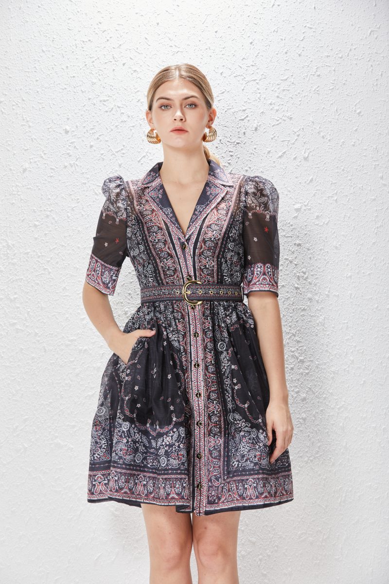 Exquisite Button Belt Single-Breasted Sling Dress - Image 2