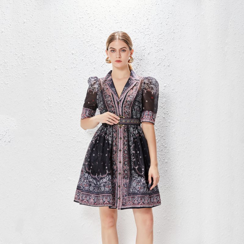 Exquisite Button Belt Single-Breasted Sling Dress - Image 4