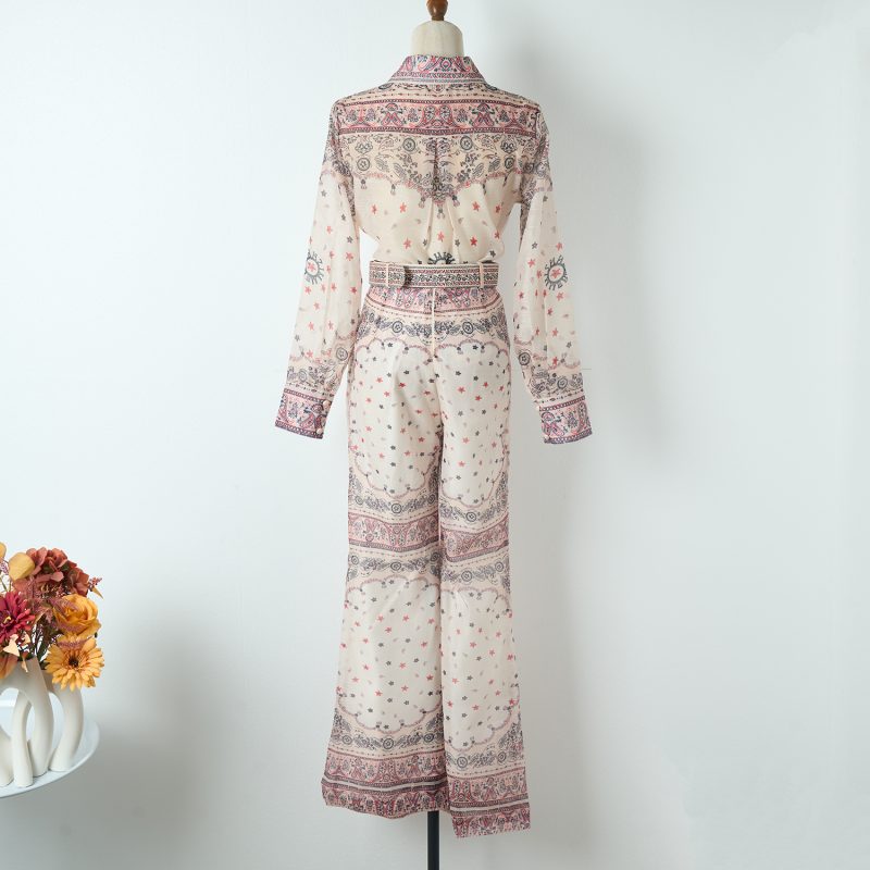 Lace-Up Bow Shirt & Positioning Print Trousers Set - Image 2