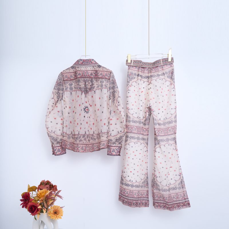 Lace-Up Bow Shirt & Positioning Print Trousers Set - Image 4