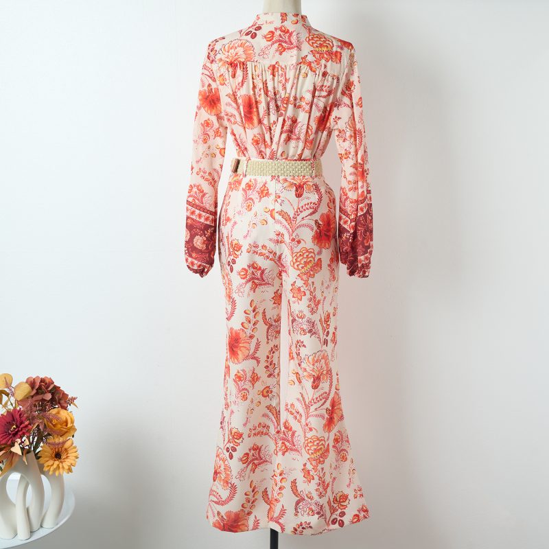 Lace-Up Bow Shirt & Positioning Print Trousers Set - Image 2
