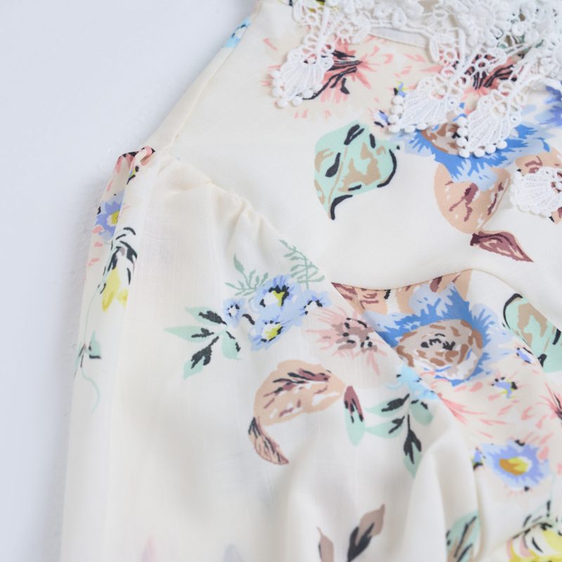 Lace Single Breasted Stand Collar Flared Sleeve Printed Dress Short - Image 6