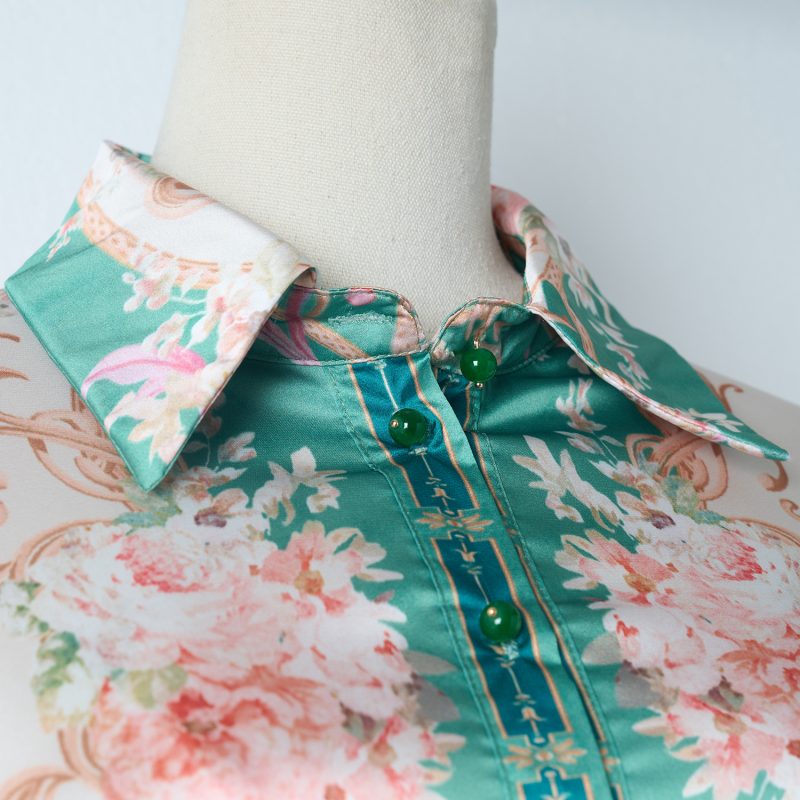 Green Vintage Print Shirt And Trousers Set Two Piece Set For Women - Image 5