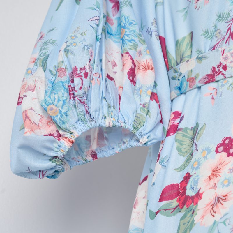 Elegant Holiday Style V-Neck Printed Dress with Puff Sleeves - Image 6
