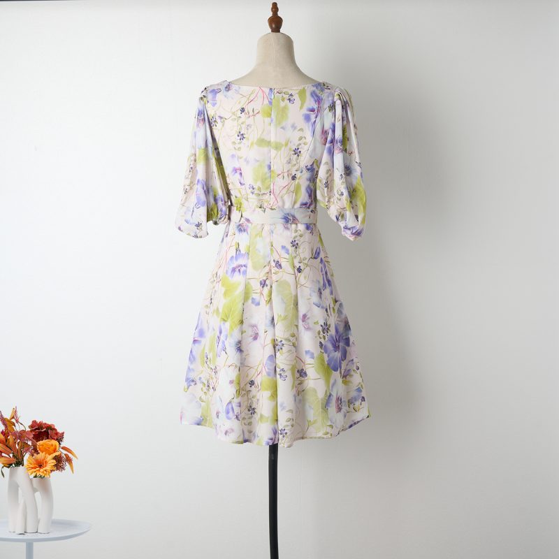 Elegant Vacation A-Line Dress with Fresh Print and Belt for Spring/Summe - Image 3