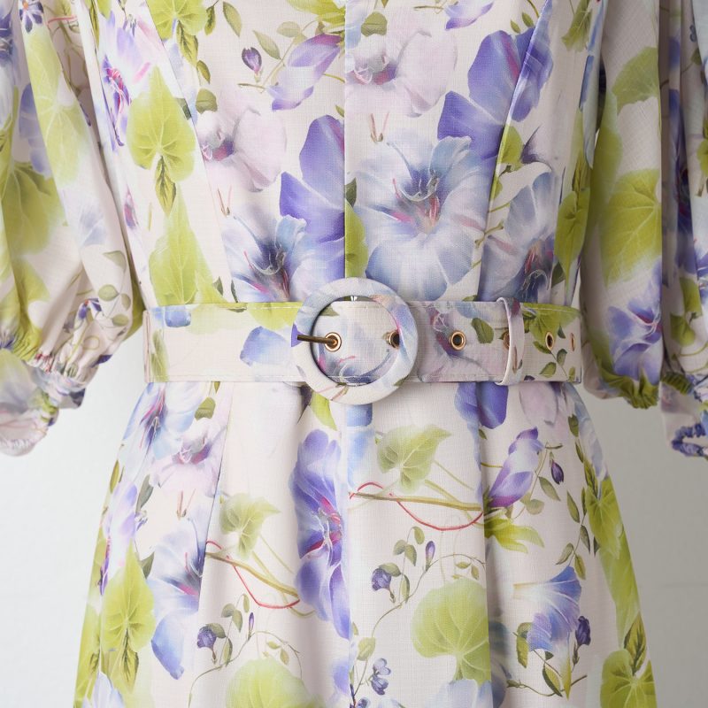 Elegant Vacation A-Line Dress with Fresh Print and Belt for Spring/Summe - Image 7