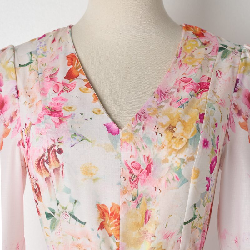 Flare Sleeve Positioning Printed V-Neck Lace-Up Dress - Image 4
