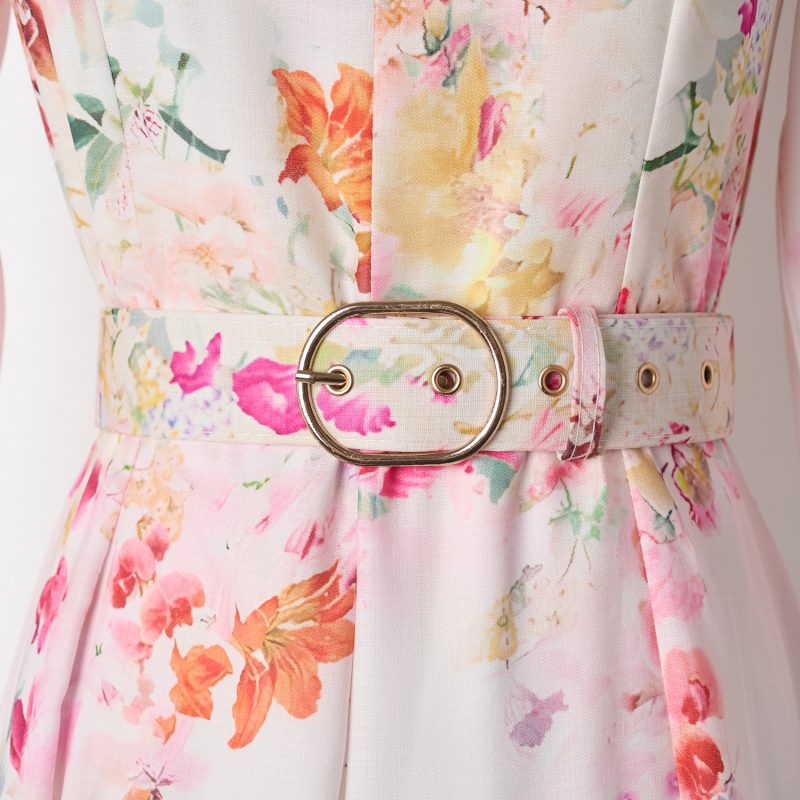 Flare Sleeve Positioning Printed V-Neck Lace-Up Dress - Image 5