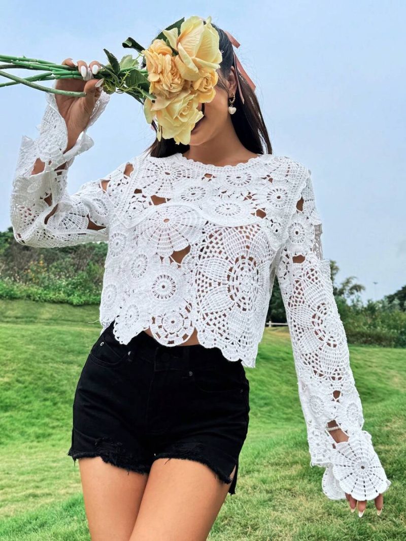 Crocheted Socialite Hollow Out Top: Fashionable - Image 3