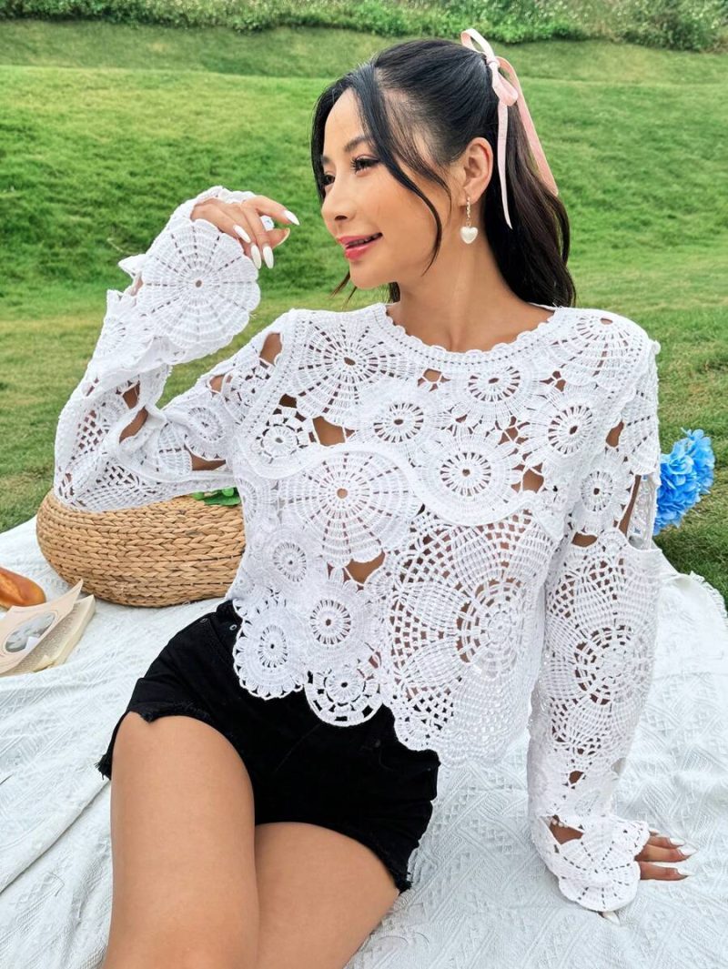 Crocheted Socialite Hollow Out Top: Fashionable - Image 7