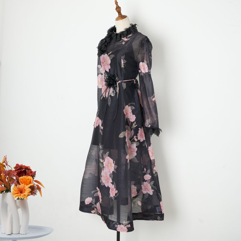 Fashionable Black Camellia Lace Three-Dimensional Big Dress - Image 2