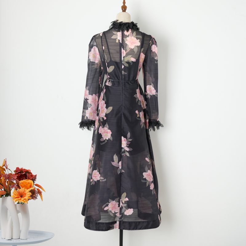 Fashionable Black Camellia Lace Three-Dimensional Big Dress - Image 3