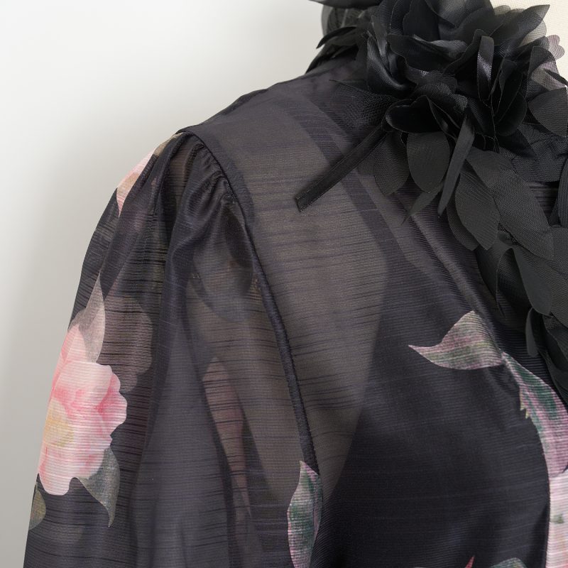 Fashionable Black Camellia Lace Three-Dimensional Big Dress - Image 5