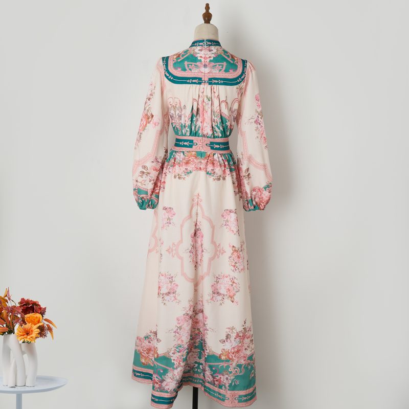 Elegant Vacation Style Retro Long Dress with Positioning Print - Image 3