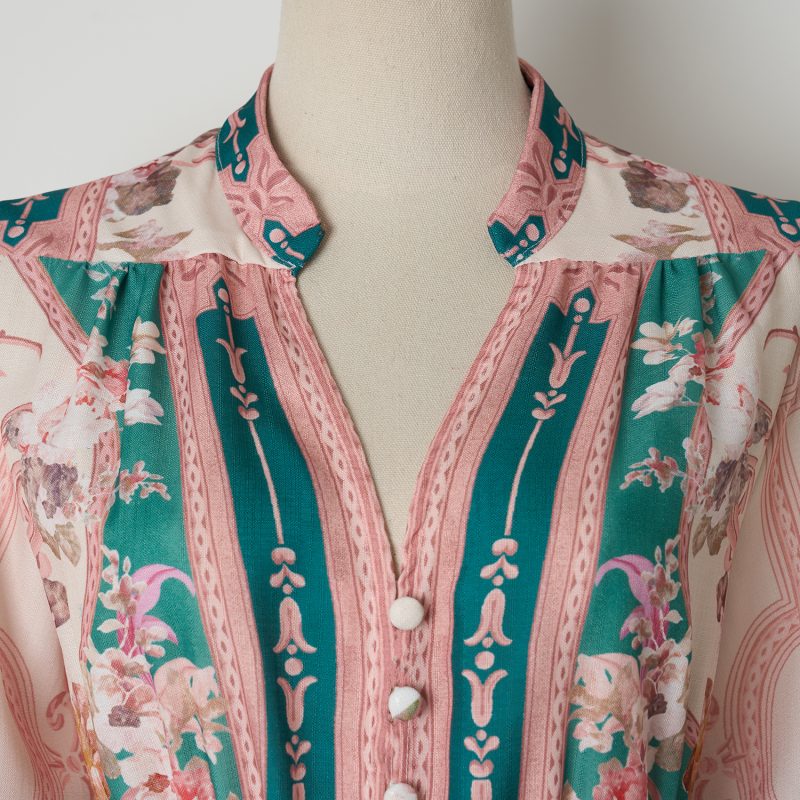 Elegant Vacation Style Retro Long Dress with Positioning Print - Image 4