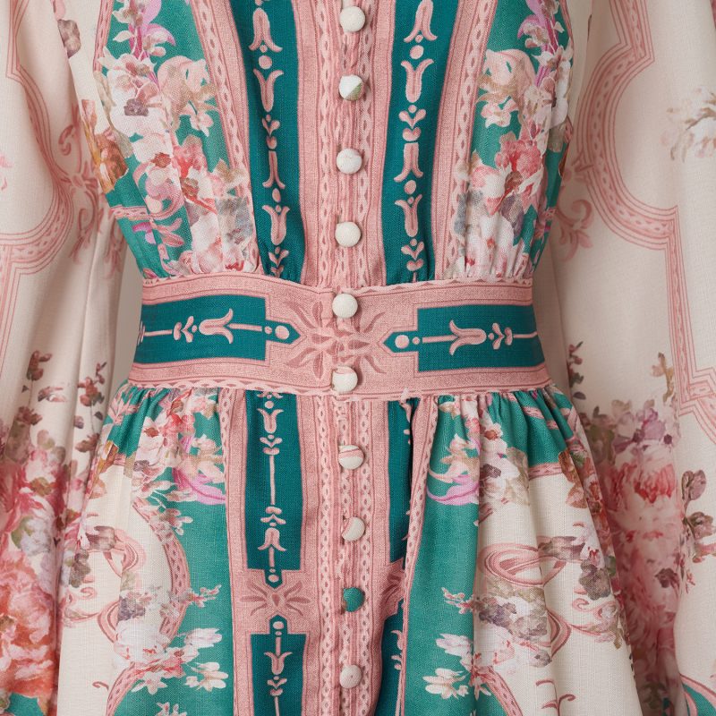 Elegant Vacation Style Retro Long Dress with Positioning Print - Image 5
